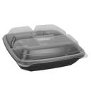 Blaze 8X8 inch Black 3 Compartment Container with Clear Hinged Lid, 84 count - 2 per case
