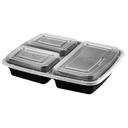 CTC 48 Ounce Three Compartment Black Rectangle Takeout Container, 150 count