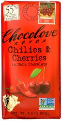 Chocolove Xoxox Chilies and Cherry Dark Chocolate Bar, 3.2 Ounce -- 144 per case