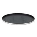 Service Ideas Polished Stainless Modern Edge Medium Round Serving Tray, 12 inch Width x 0.75 inch Height