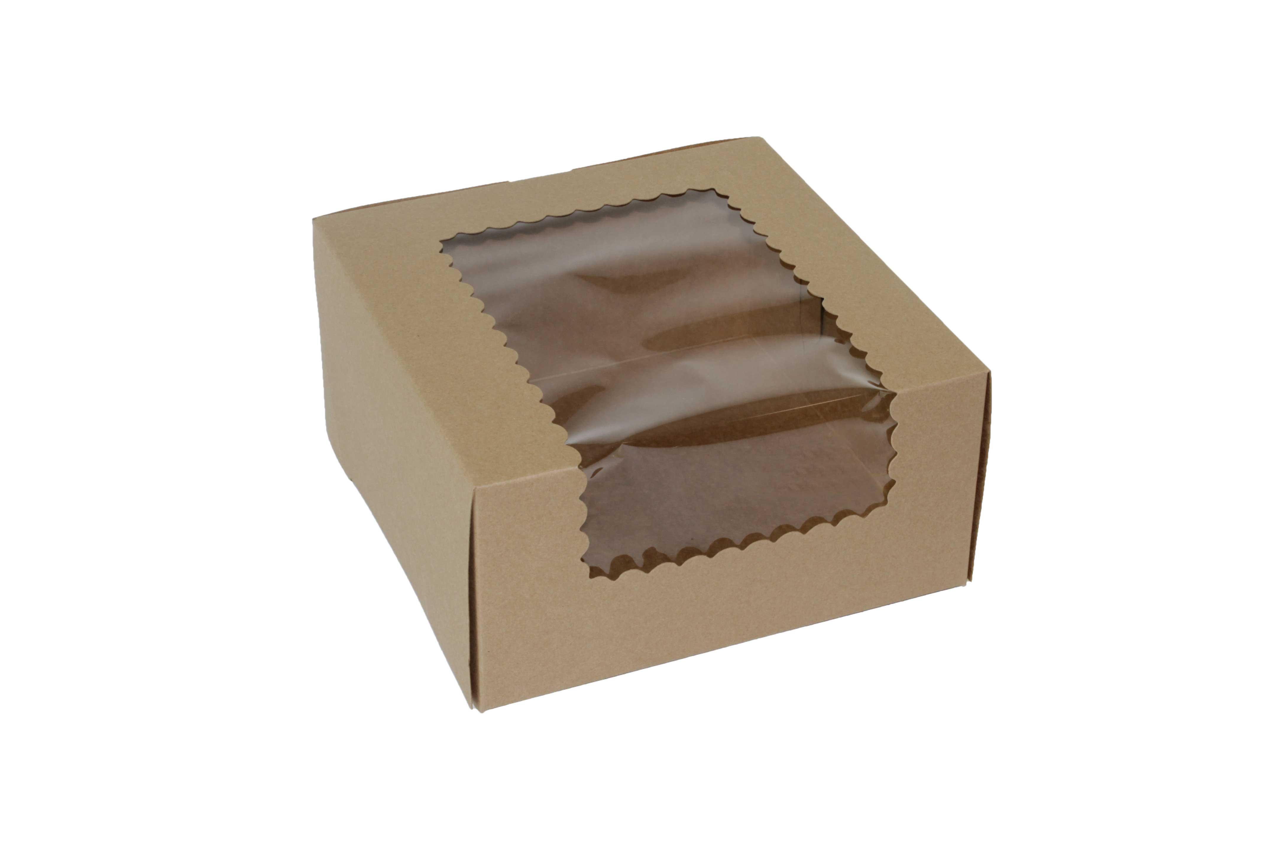 Boxit Windowed Kraft Lock Corner One Piece Cupcake Box, 8 x 8 x 4 inch -- 100 per case.