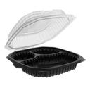 Anchor Packaging Culinary Lites CL9931 Polypropylene Black Base with Clear Anti-Fog Tear-Away Lid Microwavable 3 Compartment Hinged Container, 9 x 9 inch -- 120 per case.