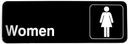 Tablecraft Black Plastic Women Restroom Sign, 3 x 9 inch