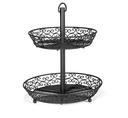 Tablecraft Mediterranean Collection Black Powder Coated Metal Two-Tiered Fruit Basket, 10.75 x 10.75 x 12.25 inch