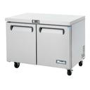 Migali Stainless Steel 2 Door Under Counter and Work Top Refrigerator with 2 Adjustable Shelves, 48.2 inch Width x 30 inch Depth x 37.25 inch Height