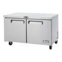 Migali Stainless Steel 2 Door Under Counter and Work Top Refrigerator with 2 Adjustable Shelves, 60.2 inch Width x 30 inch Depth x 37.25 inch Height