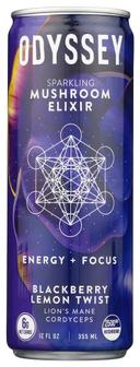 Odyssey Blackberry Lemon Twist Sparkling Mushroom Elixir Energy Plus Focus Drink, 12 Fluid Ounce -- 12 per case