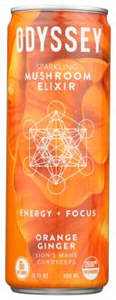 Odyssey Orange Ginger Sparkling Mushroom Elixir Energy Plus Focus Drink, 12 Fluid Ounce -- 12 per case