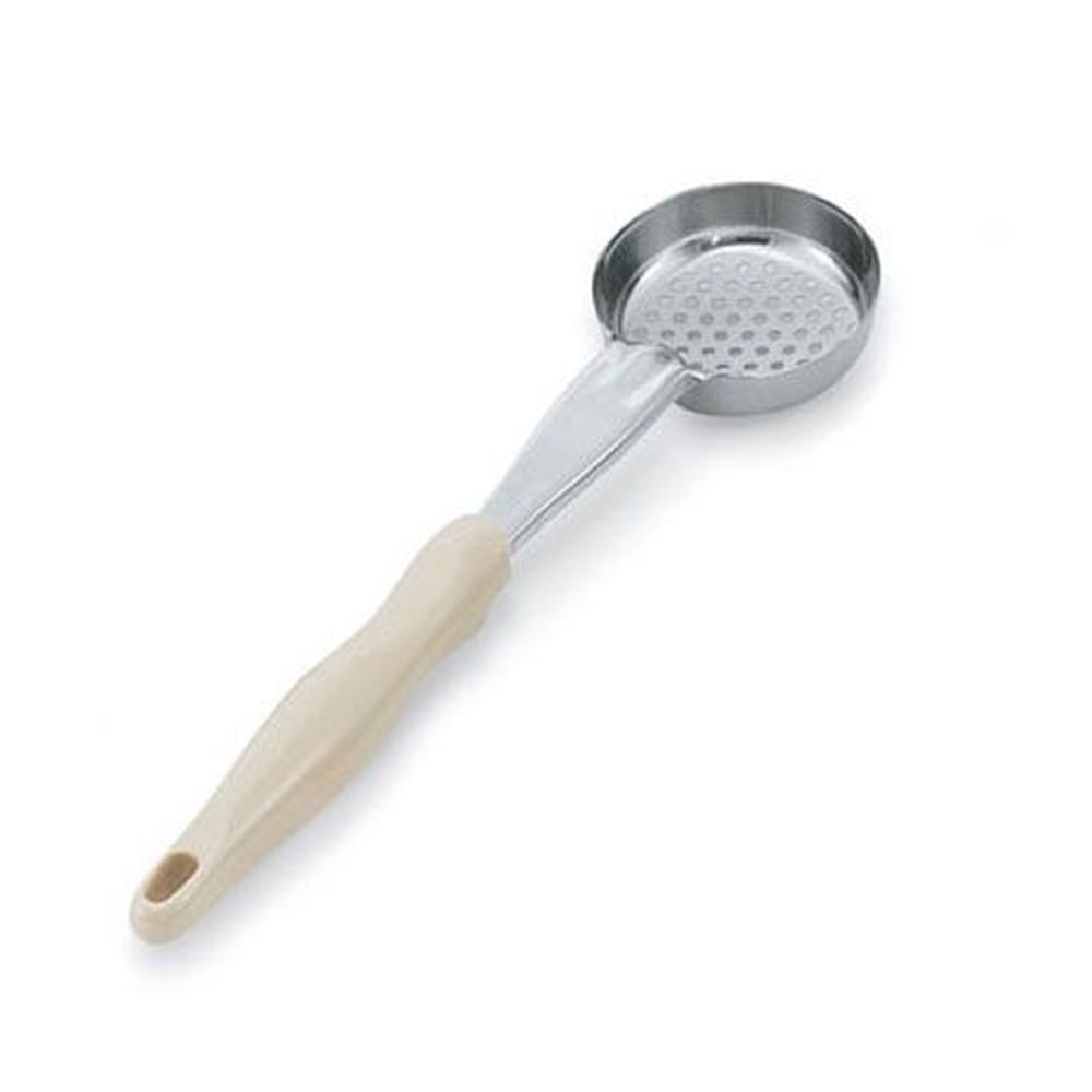 Vollrath 6432335 Heavy-Duty Stainless Steel Antimicrobial One-Piece Perforated Round Spoodle with Ivory Nylon Handle, 3 Ounce Capacity