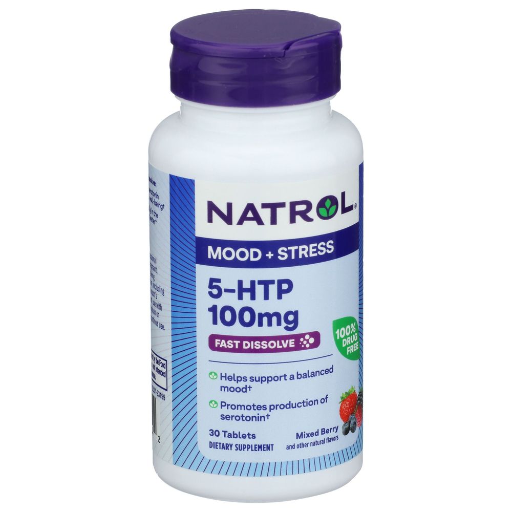 Natrol Mixed Berry 5 HTP 100mg Mood and Stress Fast Dissolve Dietary Supplements Tablets, 30 count