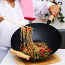 Joyce Chen Professional Series 14 inch Carbon Steel Excalibur Nonstick Flat Bottom Wok Set with Lid and Maple Handles, 10 count