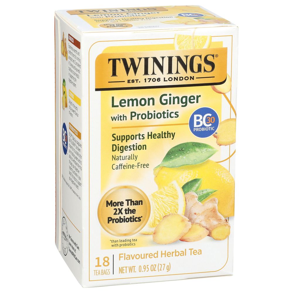 Twinings Lemon and Ginger with Probiotics Herbal Tea, 18 tea bags -- 6 per case
