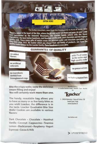 Loacker Cocoa and Milk Quadratini Wafer Cookies, 8.82 Ounce -- 6 per case