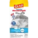 Glad Forceflex Maxstrength Fresh Clean Odor Shield Tall Kitchen Drawstring Bag, 34 count -- 6 per case