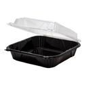 Genpak ProView Black Base Large Hinged Container with Clear Lid, 9.25 x 9.125 x 3 inch -- 150 per case