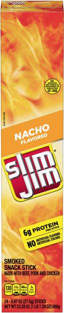 Slim Jim Giant Nacho Meat Stick - 24 count per box -- 6 boxes per case