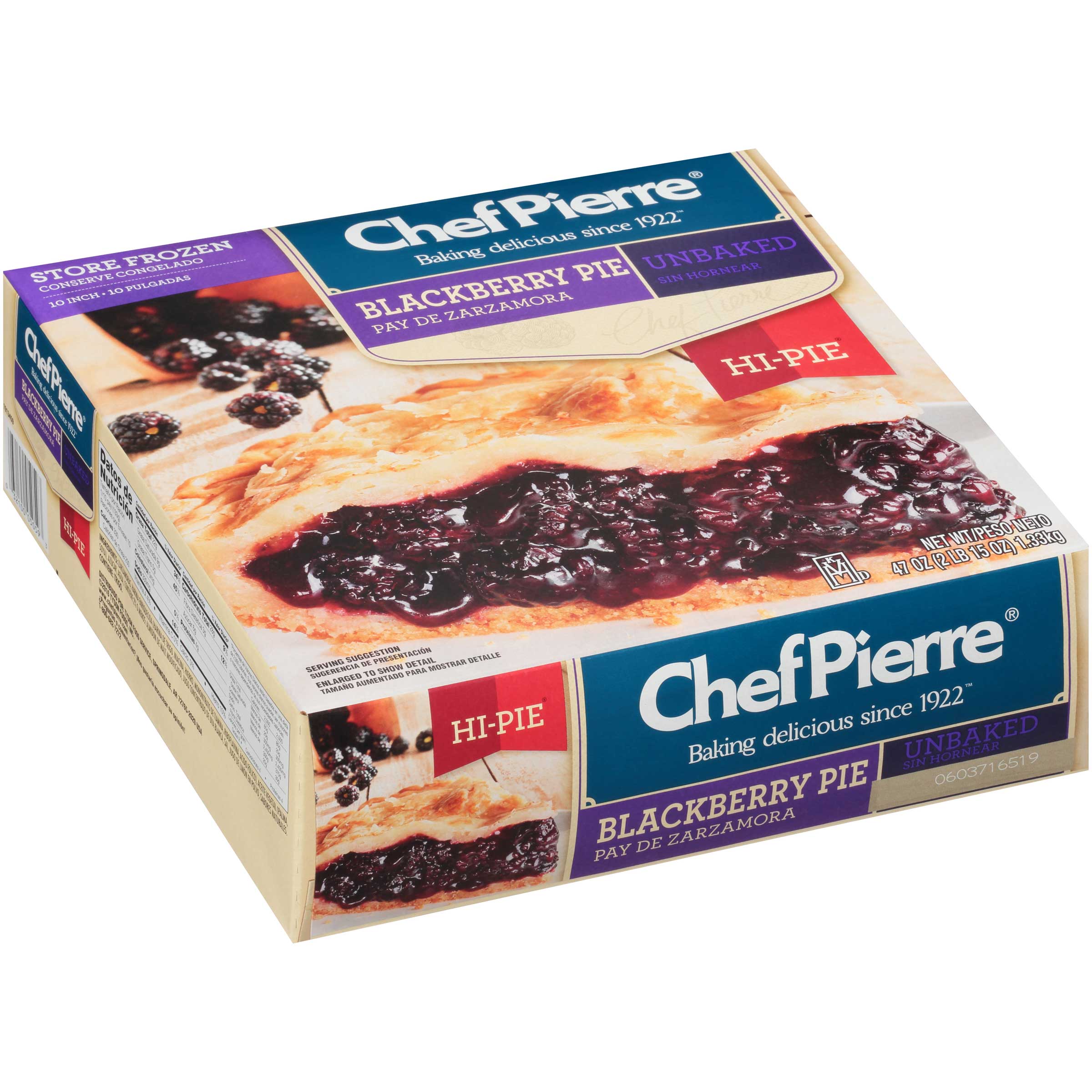 Sara Lee Chef Pierre Unbaked Blackberry Hi Pie, 10 inch -- 6 per case.