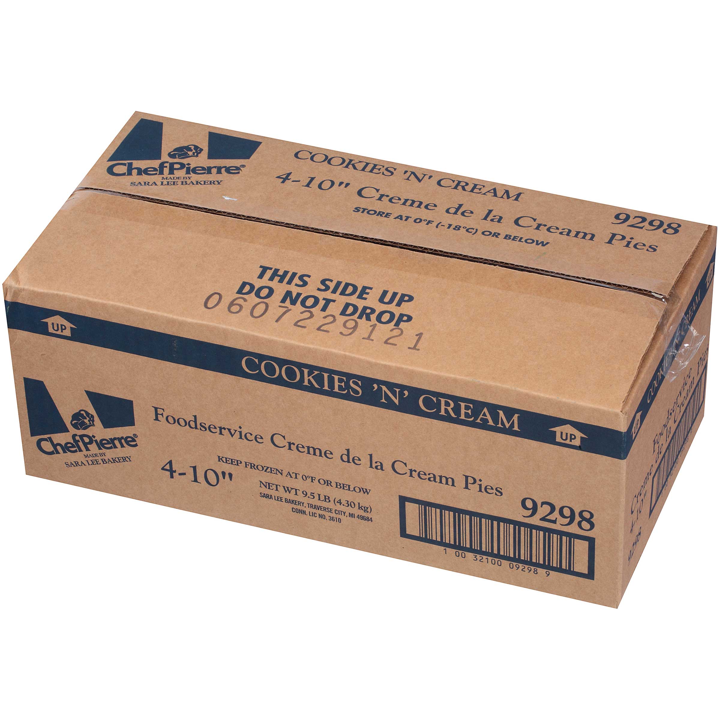 Sara Lee Chef Pierre Cookies and Cream Creme de la Cream Pie, 10 inch -- 4 per case.