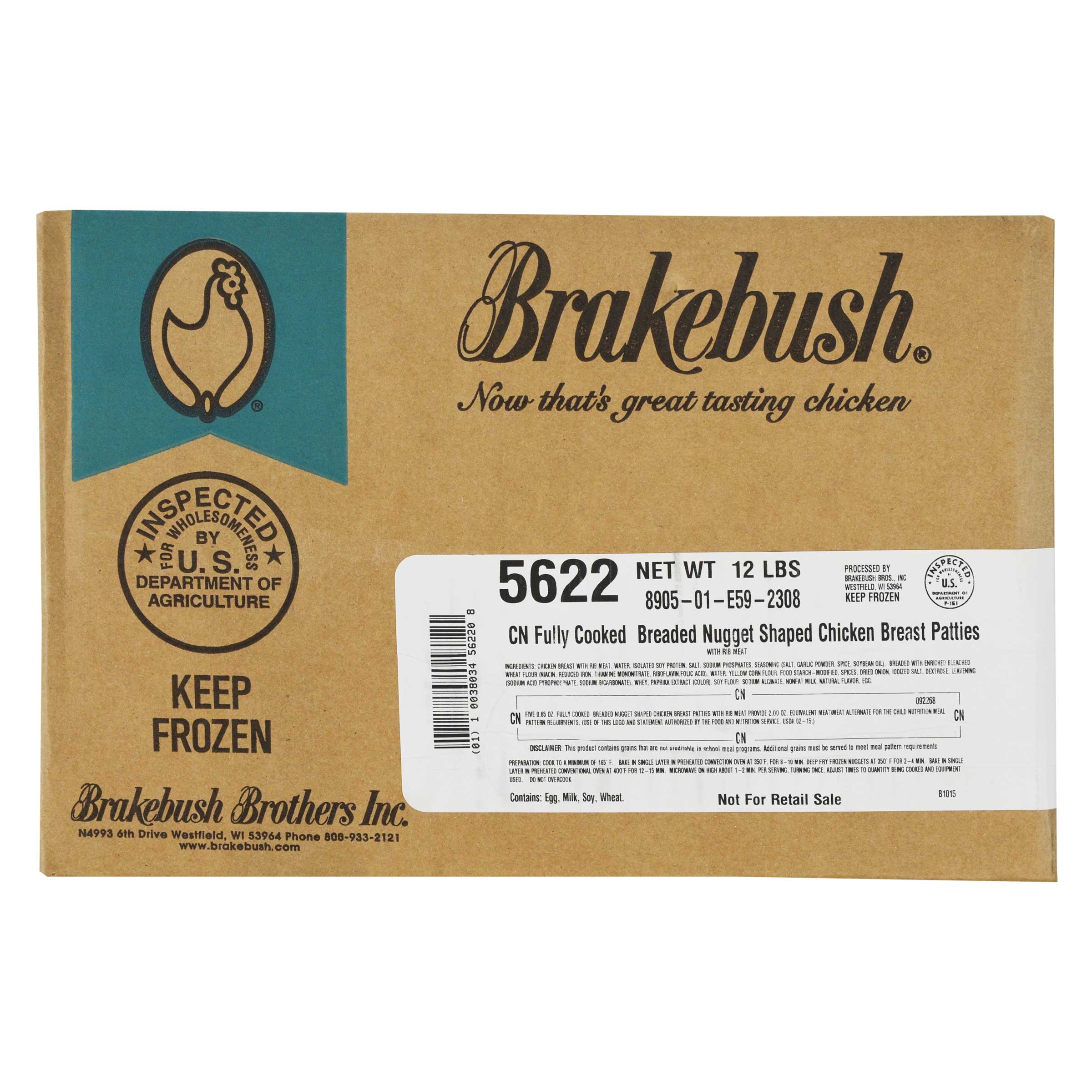 Brakebush Breaded Chicken Breast Nugget, 0.65 Ounce.