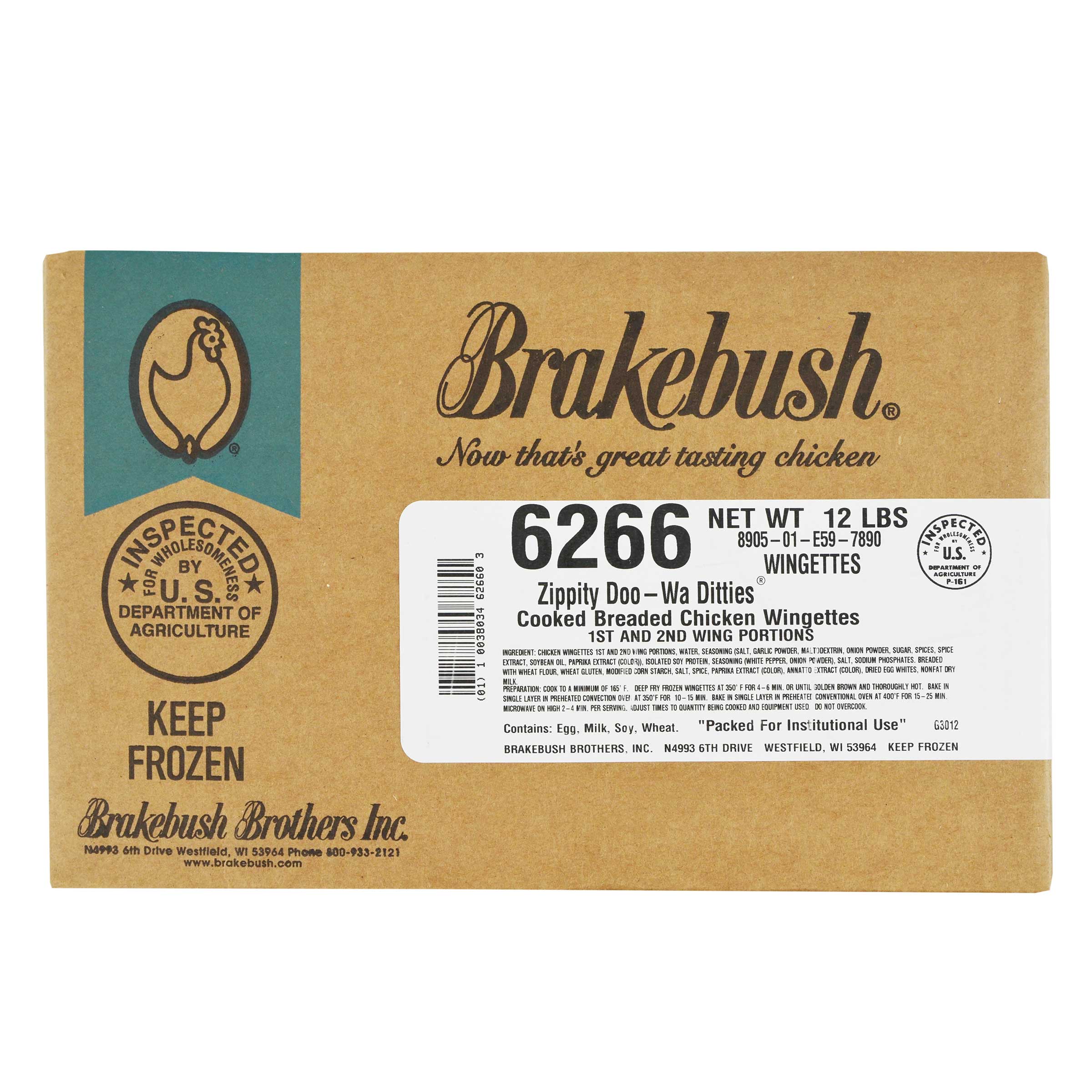 Zippity Doo Wa Ditties Breaded Chicken Wingette, 12 Pound.