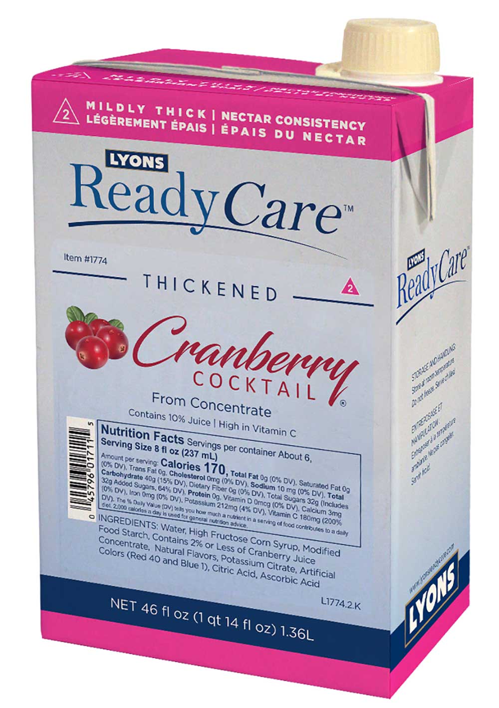 Lyons ReadyCare Level 2 Nectar Thickened Cranberry Cocktail, 46 Fluid Ounce -- 6 per case