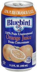 Bluebird 100 Percent Unsweetened Orange Juice , 11.5 Fluid Ounce -- 24 per case