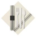Hoffmaster CaterWrap Black Pre Rolled Ticking Stripe Dinner Napkin with EarthWise Cutlery -- 100 per case