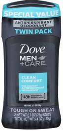 Dove Men Plus Care Invisible Solid Clean Comfort Antiperspirant Deodorant - Twin Pack, 5.4 Ounce -- 6 per case.