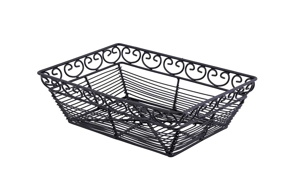 Tablecraft Mediterranean Collection Black Powder Coated Steel Rectangular Serving Basket, 9 x 6 x 2.625 inch