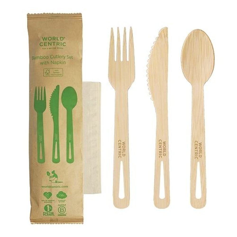 World Centric Compostable Bamboo Cutlery Set, 250 count