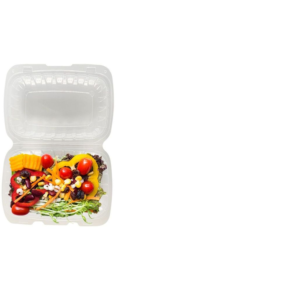 Empress Clear Polypropylene 3 Compartment Vented Hinged Container, 9 x 9 inch -- 150 per case.