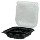 Empress Polypropylene Black Base 3 Compartment Vented Hinged Container with Clear Lid, 8 x 8 x 3 inch -- 180 per case.