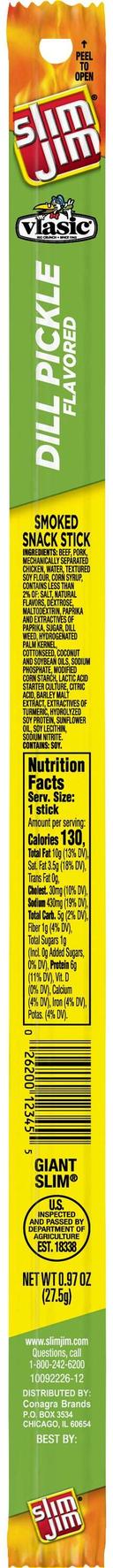 Slim Jim Giant Dill Pickle Smoked Snack Stick, 0.97 Ounce -- 144 per case