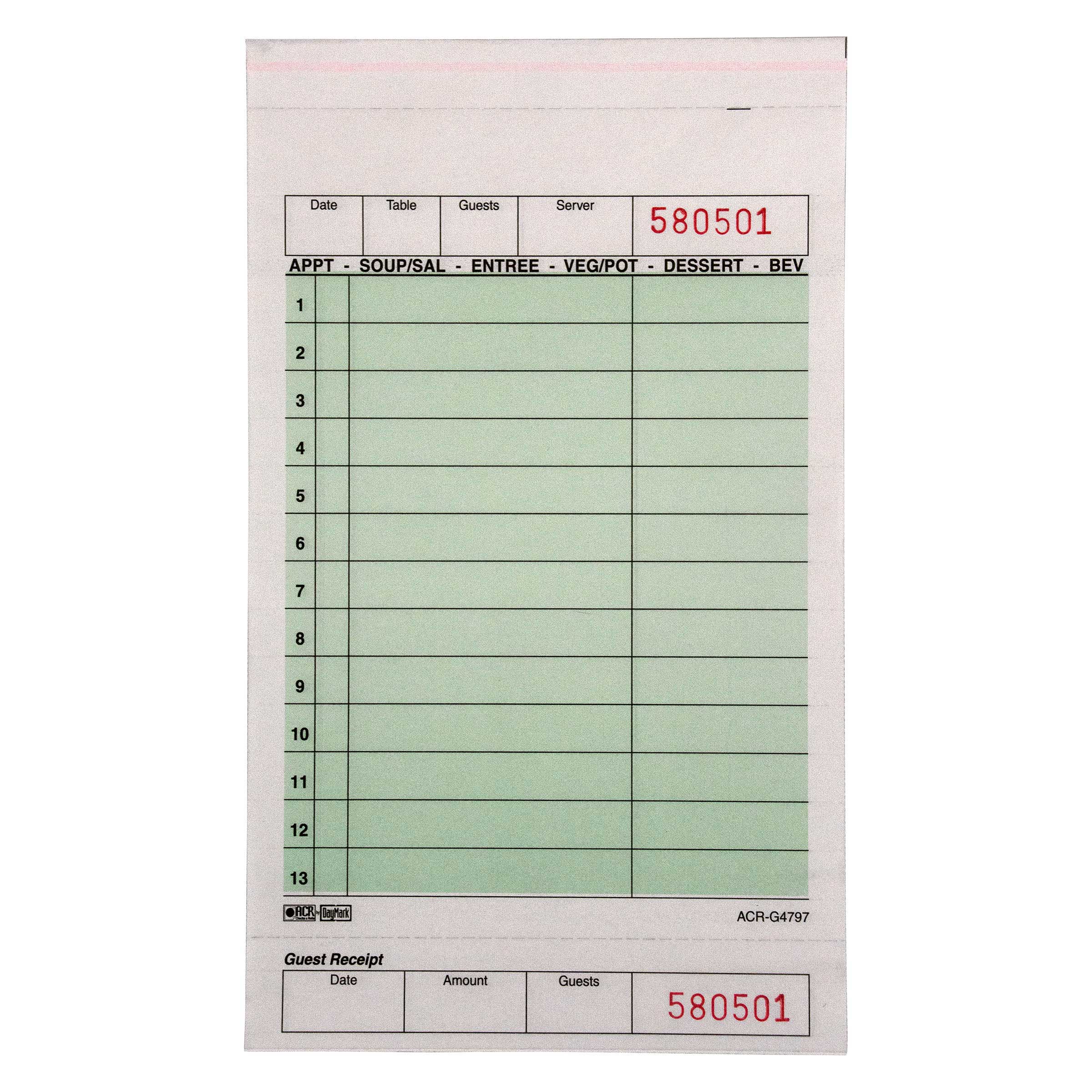 Daymark 2 Part Green Carbonless Guest Check Book -- 2000 per case.