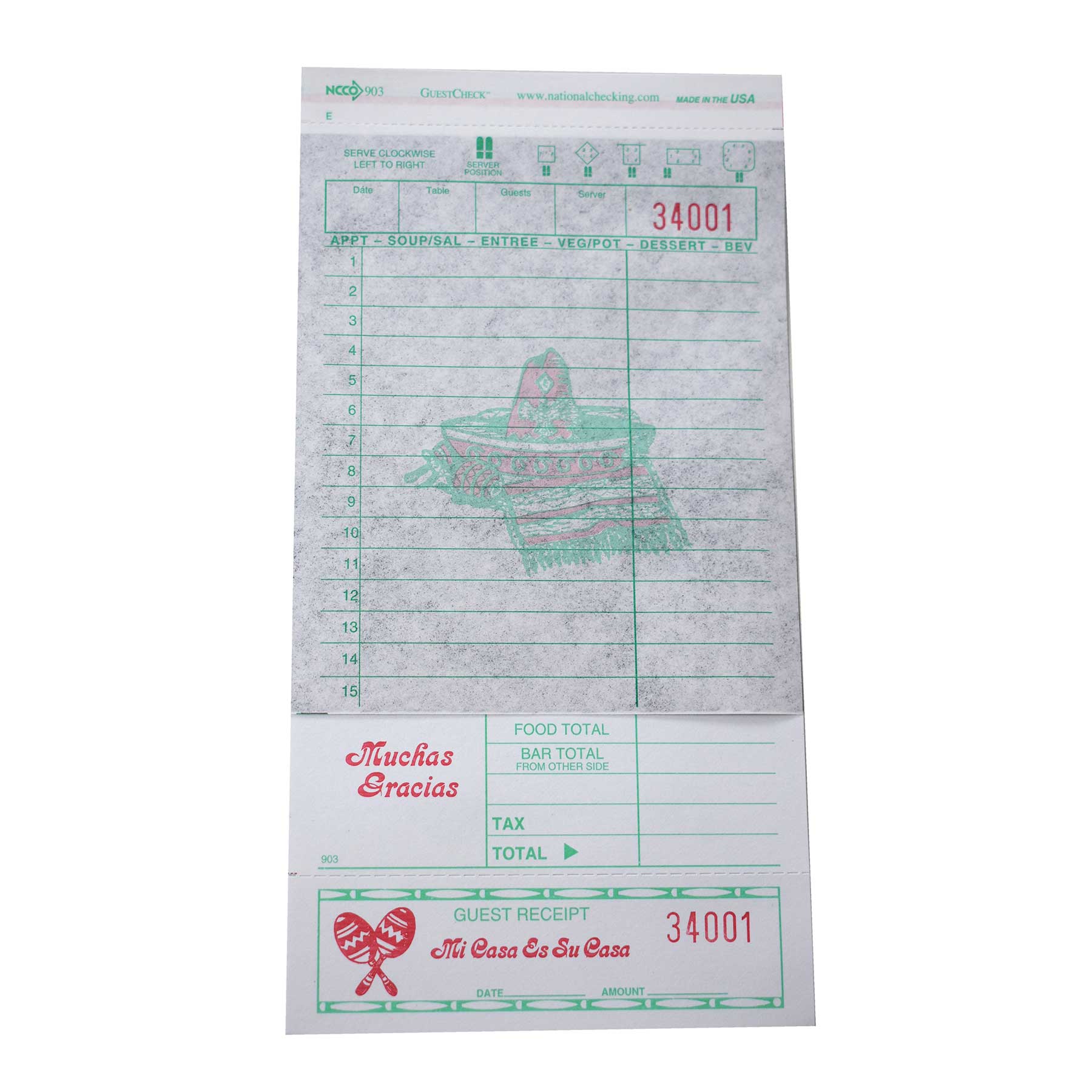 National Checking Company Carbon Backed Guest Check Board - 2 Part White, 15 Line, 4.20 x 8.25 inch -- 2500 per case.