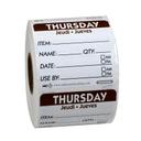 National Checking Thursday Item Date Use By Removable Trilingual Label, 2 x 2 inch 500 labels per roll -- 18 rolls per case.