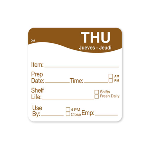 Daymark DissolveMark Shelf Life Day of the Week Label - Thursday, 2 x 2 inch -- 12 rolls per case.