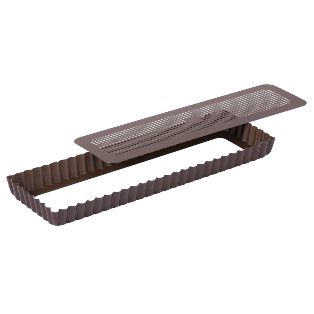 Gobel Non Stick Perforated Oblong Fluted Tart Mold with Removable Bottom, 13.8 inch x 4.3 inch x 1.1 inch Cavity