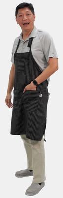 Intedge Black/White Cotton/Polyester Artisan Pinstripe 3-Pocket Bib Apron 