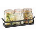 Cal-Mil Black Rustic Jar Condiment Display with Three 34 Ounce Jar, 12.75 x 5 x 4 inch