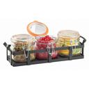 Cal-Mil Black Rustic Jar Condiment Display with Three 17 Ounce Jar, 12.75 x 5 x 4 inch