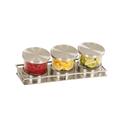 Cal-Mil Stainless Steel Three 32 Ounce Jar Mixology Display with Solid Lid, 16.375 x 5.875 x 5.75 inch