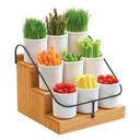Cal-Mil 3 Step Bamboo Condiment Station with Nine Crocks, 14.375 x 13 x 12.25 inch