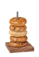 Cal Mil Mid Century Walnut Wood and Chrome Single Pole Bagel Display, 5.75 inch Width x 5.75 inch Depth x 6.5 inch Height