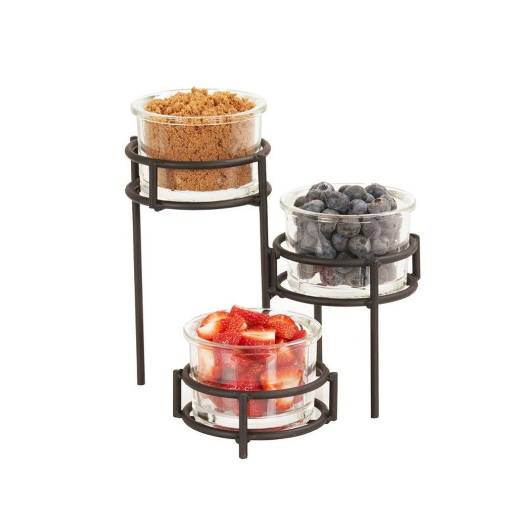 Cal-Mil Madison Black 3-Tier Condiment Display with Three 16 Ounce Jar, 9 inch Width x 9 inch Depth x 9.5 inch Height
