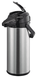 Service Ideas Signa-Air Glass Lined Brushed Stainless and Black Vacuum Insulated Airpot with Black Lid, 2.5 Liter Capacity