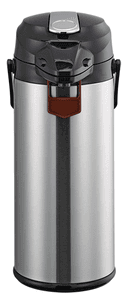 Service Ideas Signa-Air Glass Lined Brushed Stainless and Black Vacuum Insulated Airpot with Black Lid, 2.5 Liter Capacity
