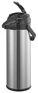 Service Ideas Signa-Air Glass Lined Brushed Stainless and Black Vacuum Insulated Airpot with Black Lid, 3 Liter Capacity