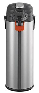 Service Ideas Signa-Air Glass Lined Brushed Stainless and Black Vacuum Insulated Airpot with Black Lid, 3 Liter Capacity