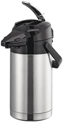 Service Ideas Signa Air Brushed Stainless and Black Vacuum Insulated Airpot with Lid, 2.2 Liter Capacity